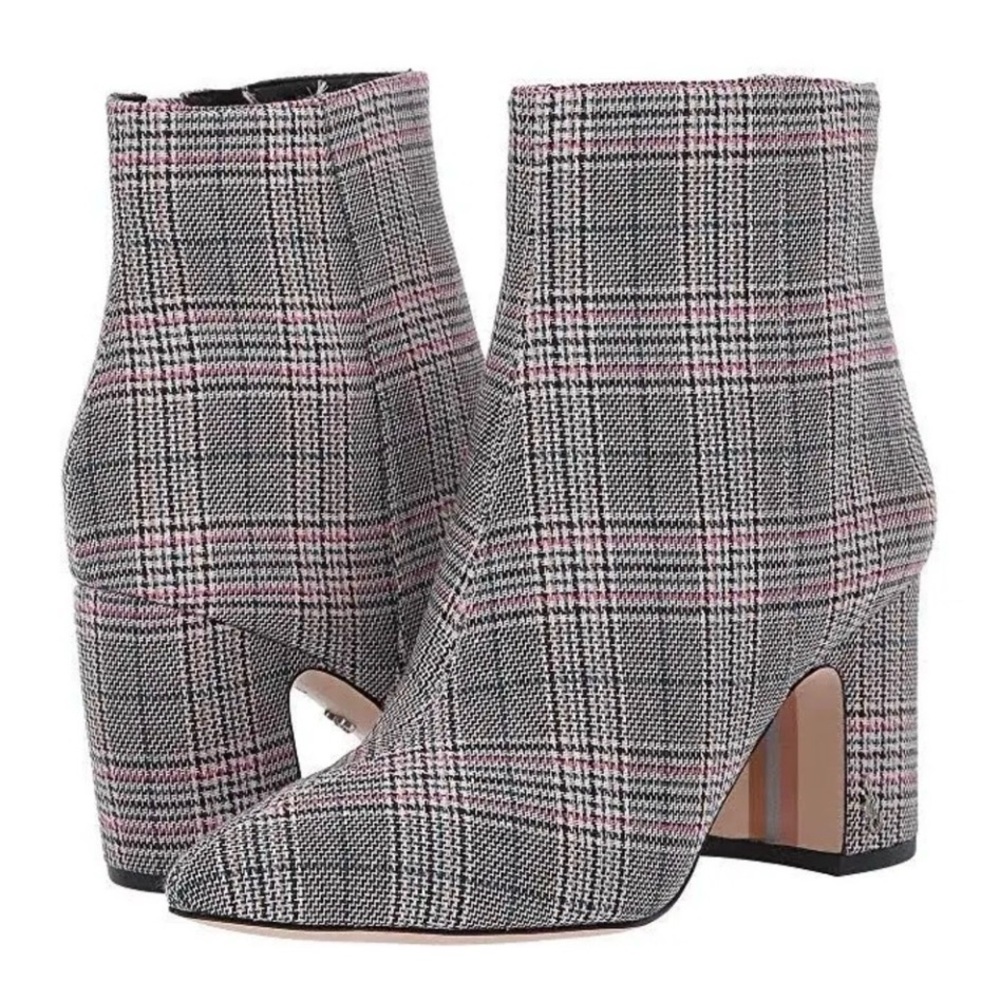 Sam Edelman Black and Pink Plaid Ankle Boots SZ 8 EUC